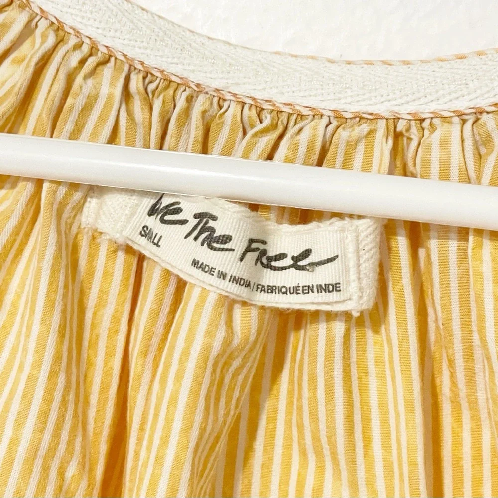 Free People Size Small Striped Button Front Oxford Swing‎ Tunic in Golden Combo